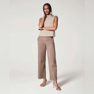 SPANX Twill Wide Leg Cropped Pants in Cedar Brown
